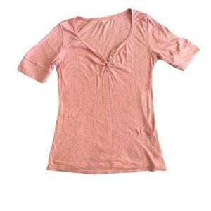 Old Navy Ribbed Henley Coral Pink Short Sleeve Top